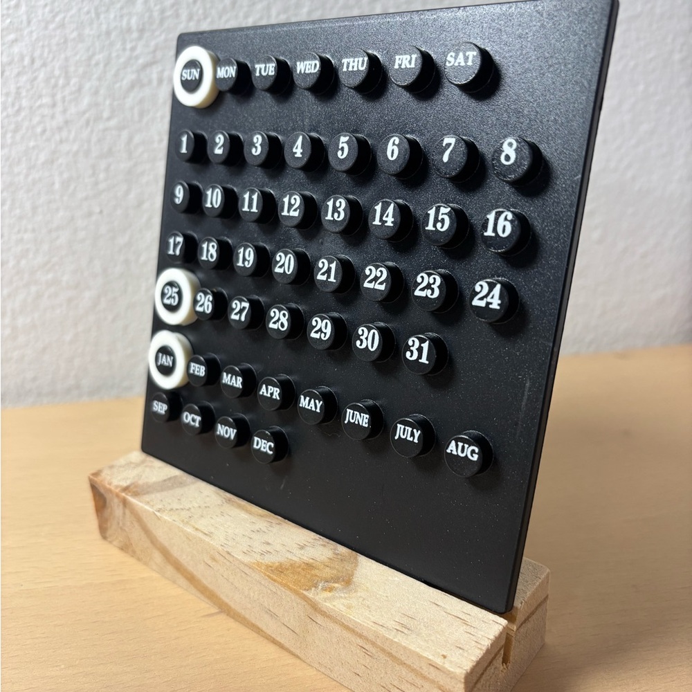 Black Perpetual Calendar with Wooden Stand